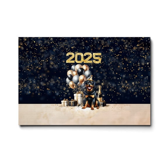 Happy New Year Rottweiler Welcome 2025 Balloon Firework Party Horizontal Matte Canvas Poster Rottie Dog Lover Gifts Idea Wall Art Home Decor - 01014