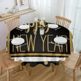 thumbnail image 1 of Happy New Year Round Tablecloth 60 Inch - Waterproof Fabric Table Cloth Protector, Yellow Champagne Black and White Striped Tablecloths Washable Table Cover for Kitchen Banquet Party, 1 of 6