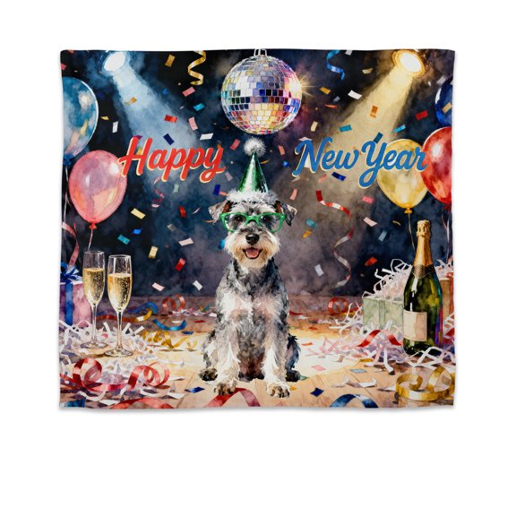 Happy New Year Schnauzer Chills on Year-End Party Tapestry Miniature Schnauzer Dog Lover Wall Hanging Backdrop Home Decor - 12023