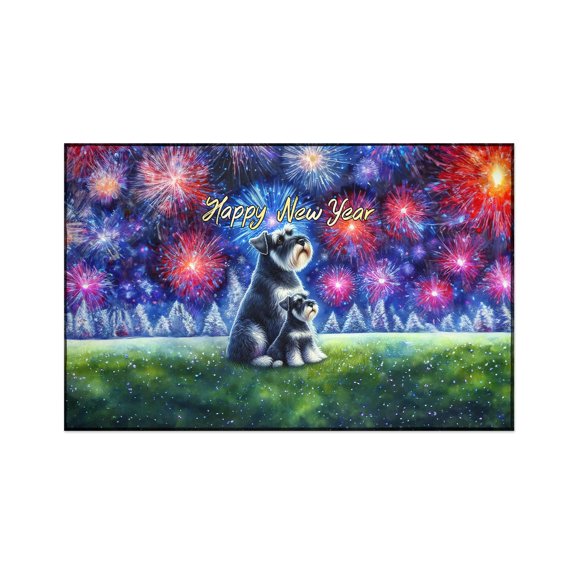 Happy New Year Schnauzer Family Cheer Winter Midnight Firework Indoor Rug Miniature Schnauzer Dog Lover Carpet Living Bed Room Sofa Home Decor - 02025