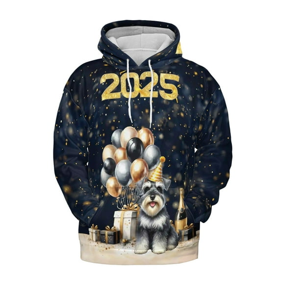 Happy New Year Schnauzer Welcome 2025 Balloon Firework Party All Over Print 3D Hoodie Unisex Merch Hoodies Miniature Schnauzer Dog Lover - 01014