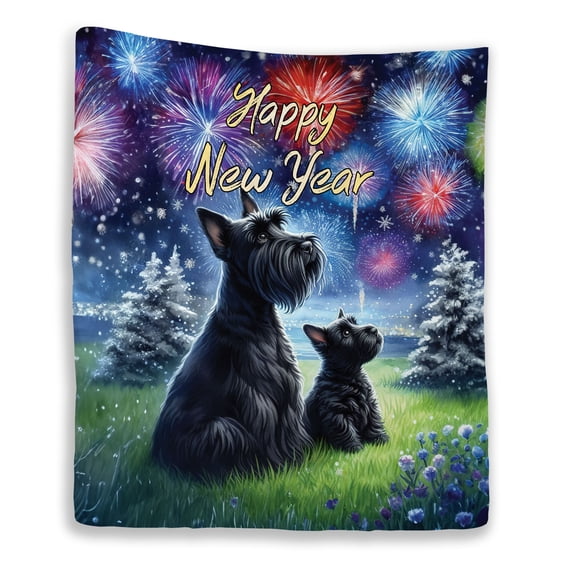 Happy New Year Scottish Terrier Family Cheer Winter Midnight Firework Quilt Blanket Scottie Dog Lover Gifts Cozy Comforter Throw Blanket - 02025