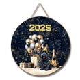 thumbnail image 1 of Happy New Year Scottish Terrier Welcome 2025 Balloon Firework Party Round Wood Sign Scottie Dog Lover Gifts Hanging Wall Home Decor - 01014, 1 of 5