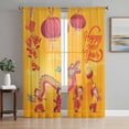 thumbnail image 1 of Happy New Year Sheer Curtains 108 Inch Length 2 Panels for Living Room, Red Yellow Dragon Dance Voile Kitchen Curtain Set, Luxury Privacy Drapes Window Treatment for Bedroom, 1 of 7