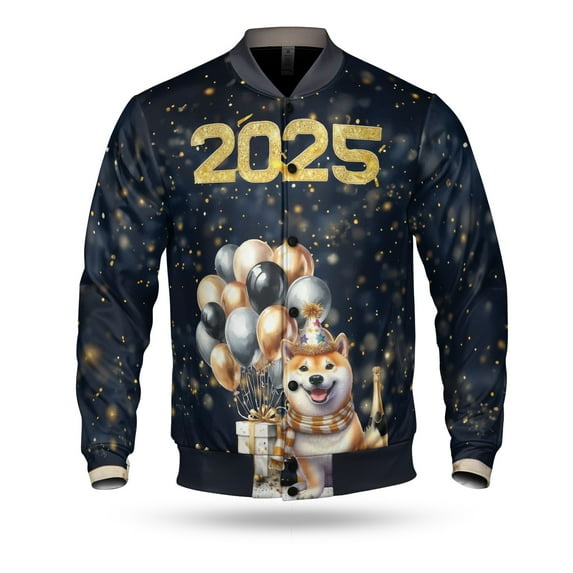 Happy New Year Shiba Inu Welcome 2025 Balloon Firework Party All Over Print 3D Baseball Jacket Shibas Dog Lovers Gifts Idea Bomber Jacket Softball - 01014