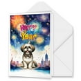 thumbnail image 1 of Happy New Year with Shih Tzu Fireworks Holiday Xmas Winter 2025 5x7in Folded Greeting Card Lion Dog Lover Gifts Single Note Card with Envelope - 00025, 1 of 5