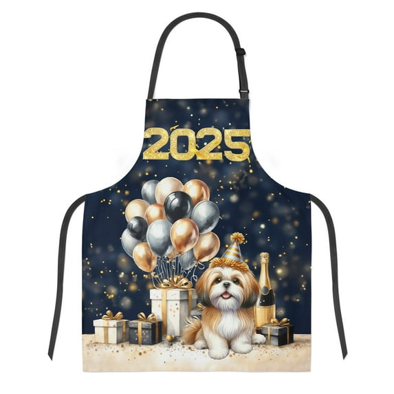 Happy New Year Shih Tzu Welcome 2025 Balloon Firework Party Apron Lion Dog Lover Gifts for Cooking Grilling Baking Painting Gardening - 01014