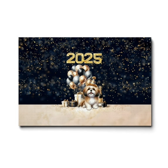 Happy New Year Shih Tzu Welcome 2025 Balloon Firework Party Horizontal Matte Canvas Poster Lion Dog Lover Gifts Wall Art Home Decor - 01014