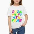 thumbnail image 1 of Happy New Year Shirt 𝓴𝓲𝓭𝓼 T-Shirt ,2026 Festive Party Tee For New Year Celebration, Casual Holiday Top For 𝓴𝓲𝓭𝓼 130cm White, 1 of 7