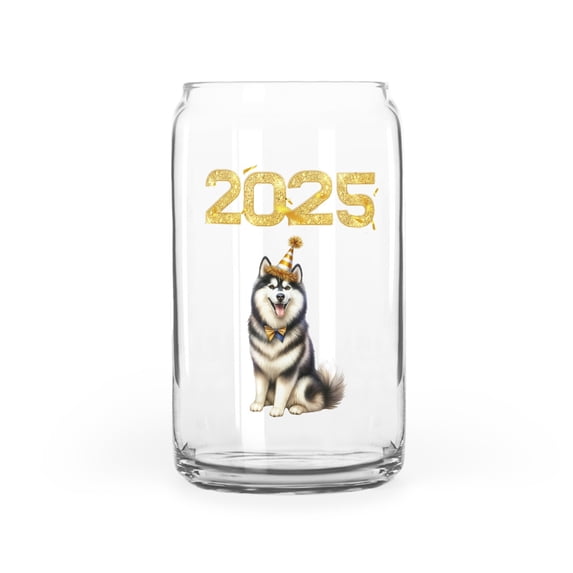 Happy New Year Siberian Husky Welcome 2025 Balloon Firework Party 16oz Glass Cup Mug Husky Dog Lover Gifts Glass Can - 01014