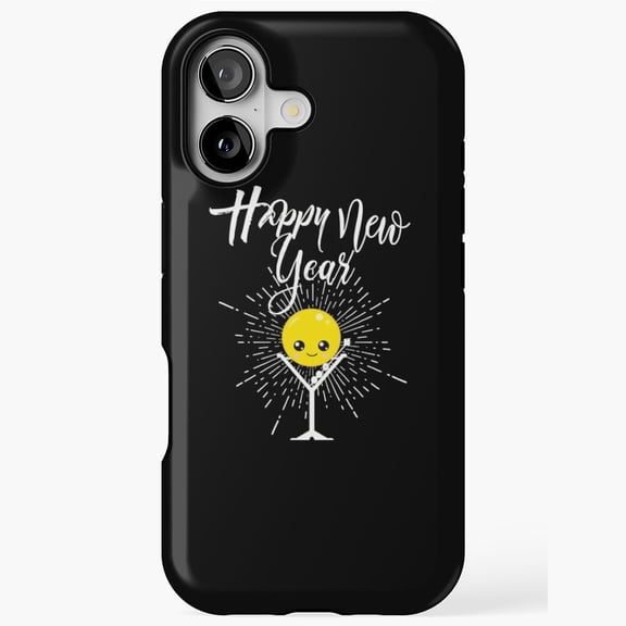 Happy New Year Smiley Face Drink Phone Case with iPhone 17 to 11 Pro Max