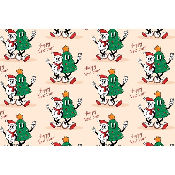 Happy New Year Snowman & Christmas Tree Celebration Pattern Edible Icing Image Cake Topper, by Tnct.
