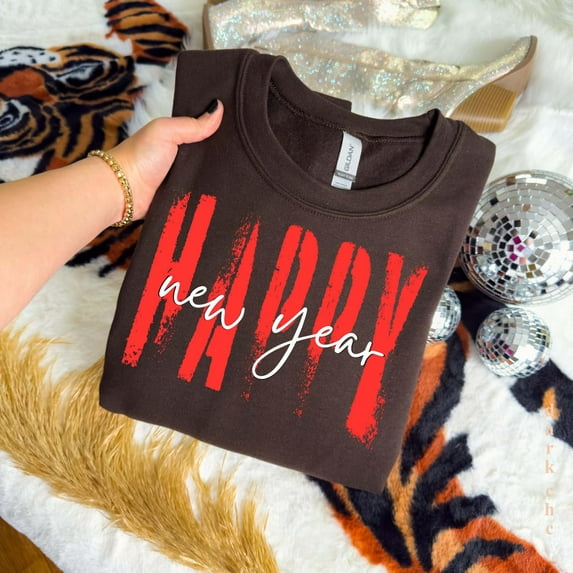 Happy New Year Sweatshirt, Cute 2025 Pullover, Cozy Winter Crewneck, New Year’s Eve Outfit, Festive Party Sweater All Size S-5Xl