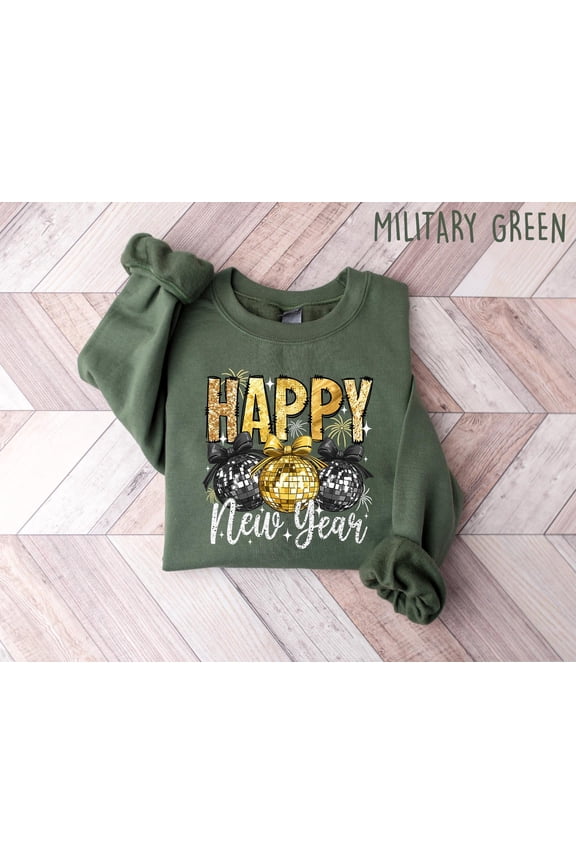 Happy New Year Sweatshirt, Disco Ball NYE Crewneck, New Years Eve Party Shirt, Festive Holiday Celebration Tee, Sparkly NYE Top For Women