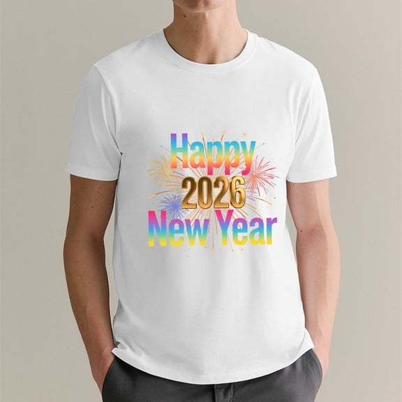 Happy New Year T-Shirt, 100% Cotton Made Comfy Fabric, 2026 New Year's T-shirt, White 3XL