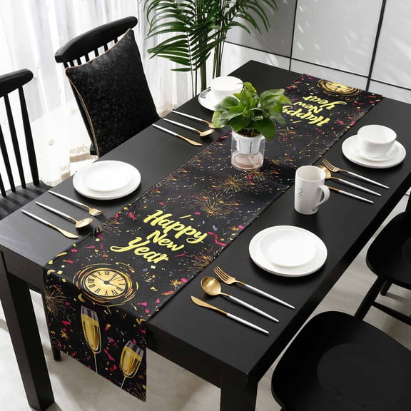 Happy New Year Table Runner 36 Inches Small - Colorful Abstract Art Kitchen Dining Burlap Linen Tablerunner for Small/Round/Square/Wedding/Coffee/Dining Table Party Home Décor 13 x 36