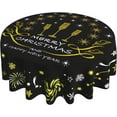 thumbnail image 1 of Happy New Year Tablecloth Round 60Inch, Black Merry Christmas Balls Fireworks Cheers Table Cover for Kitchen Dining, Winter Xmas Snowflakes Table Cloth Washable for Holiday Indoor Outdoor Decor, 1 of 6