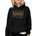 thumbnail image 1 of Happy New Year Theme Graphic Tee T Shirt Layered Text Pattern Casual Holiday Tops Hooded long-sleeved Black S-2XL, 1 of 7