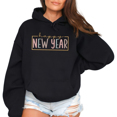 thumbnail image 1 of Happy New Year Theme Graphic Tee T Shirt Pink Green Pattern Graphic Tops Casual Hooded long-sleeved Black S-2XL, 1 of 7