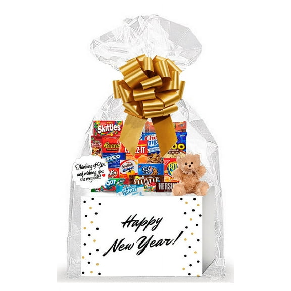Happy New Year Thinking of You Cookies, Candy & More Care Package Assortment Variety Gift Box Bundle Set