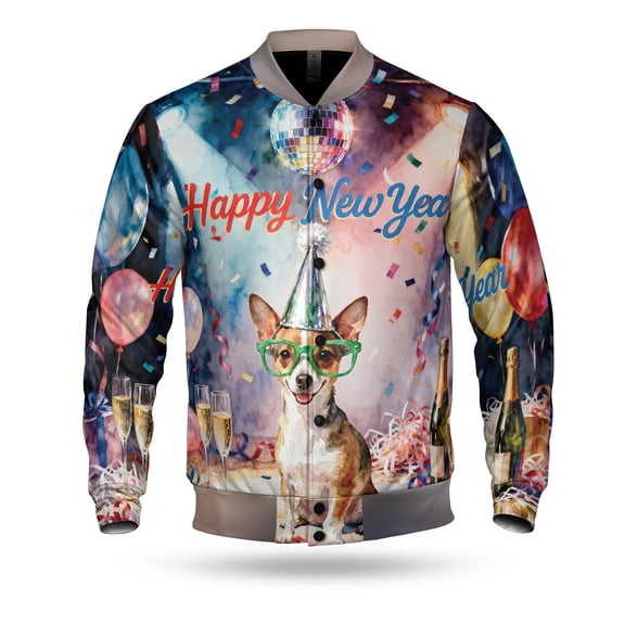 Happy New Year Toy Fox Terrier Chills on Year-End Party All Over Print 3D Baseball Jacket Dog Lover Bomber Jacket Softball - 12023