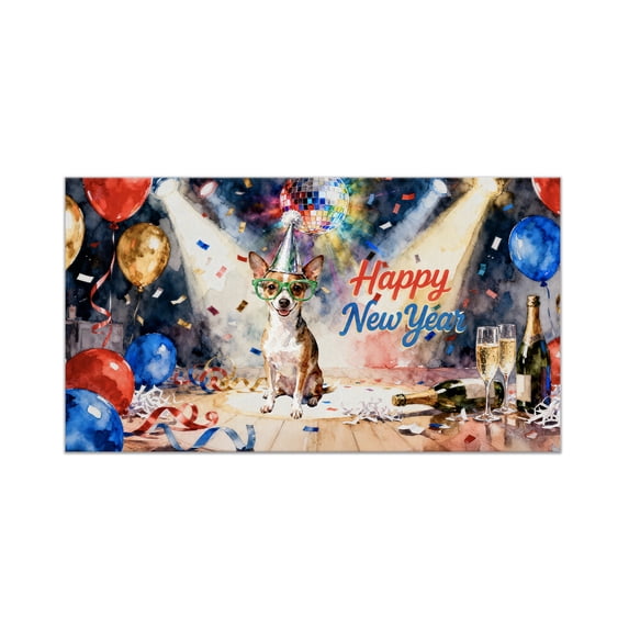 Happy New Year Toy Fox Terrier Chills on Year-End Party Doormat Dog Lover Indoor Outdoor Welcome Mat - 12023