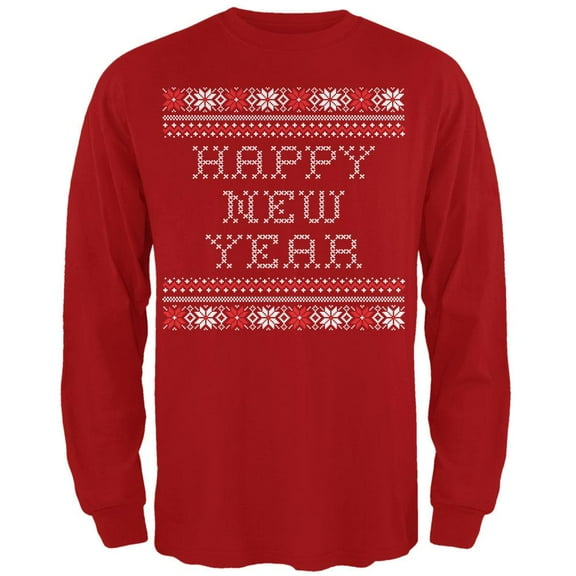Happy New Year Ugly Christmas Sweater Red Adult Long Sleeve T-Shirt - Medium