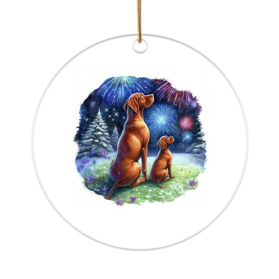 Happy New Year Vizsla Family Cheer Winter Midnight Firework Acrylic Round Ornament Vizslas Dog Lover Gifts Idea Home Tree Decor - 02025