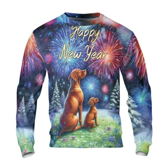 Happy New Year Vizsla Family Cheer Winter Midnight Firework All Over Print 3D Sweatshirt Unisex Merch Vizslas Dog Lover Gifts Idea - 02025