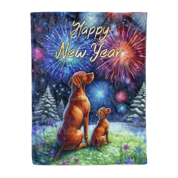 Happy New Year Vizsla Family Cheer Winter Midnight Firework Cozy Fleece Blanket Vizslas Dog Lover Gifts Idea Warm Soft Throw Blanket - 02025