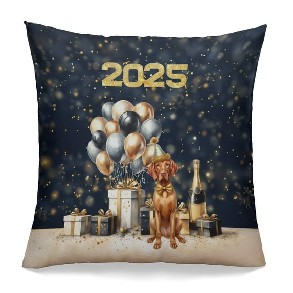 Happy New Year Vizsla Welcome 2025 Balloon Firework Party Pillowcase Double Sided Vizslas Dog Lover Gifts Idea Pillow Case Covers - 01014