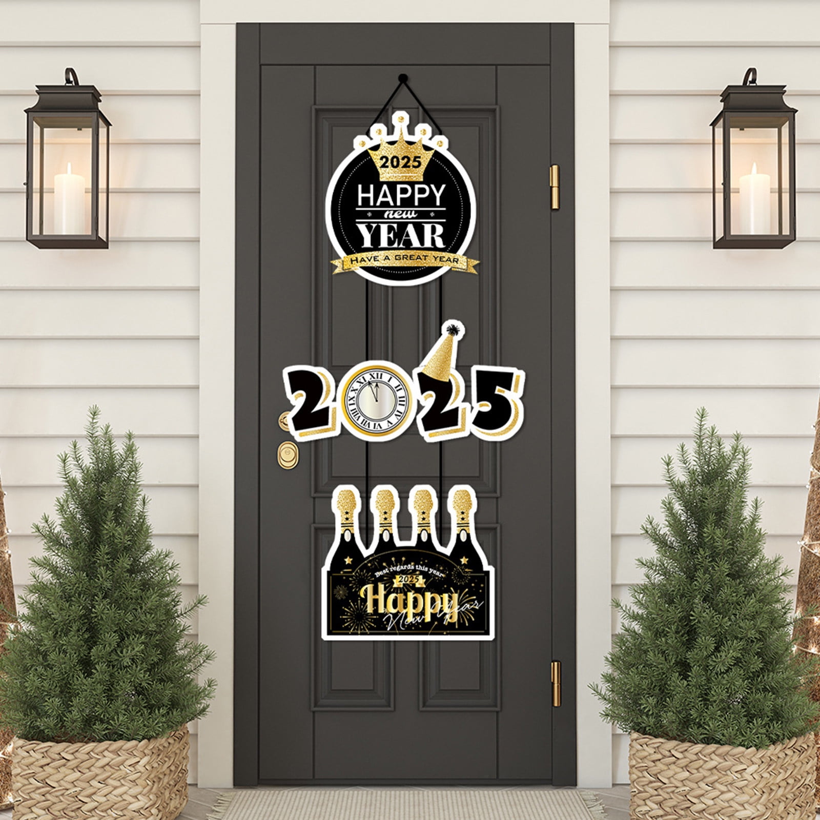 Happy New Year Wall Sign, 2025 Gold Black New Year Sign, New