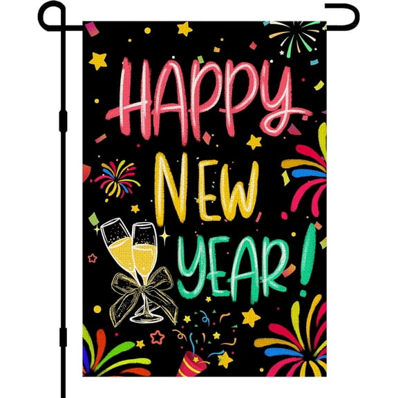 Happy New Year Winter Welcome Sign Garden Flag 12x18 Double Sided Burlap Small Flag Outdoor Decor DF624
