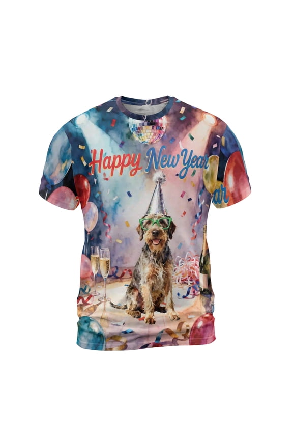Happy New Year Wirehaired Pointing Griffon Chills on Year-End Party All Over Print 3D Shirt Unisex Merch Dog Lover - 12023