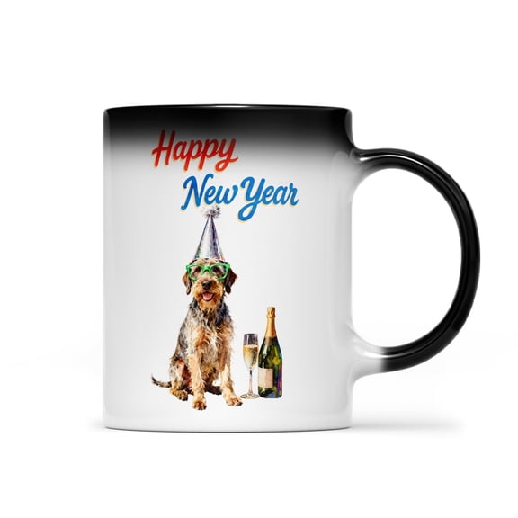 Happy New Year Wirehaired Pointing Griffon Chills on Year-End Party Heat Color Changing Mug Dog Lover Magic Coffee Mug - 12023