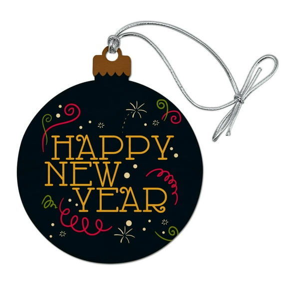 Happy New Year Wood Christmas Tree Holiday Ornament