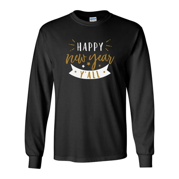 Happy New Year Y'all Happy New Year Festive Unisex Adult Long Sleeve T-shirt-Black-small