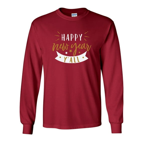 Happy New Year Y'all Happy New Year Festive Unisex Adult Long Sleeve T-shirt-Cardinal Red-4xl