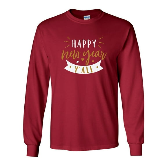 Happy New Year Y'all Happy New Year Festive Unisex Adult Long Sleeve T-shirt-Cardinal Red-xl