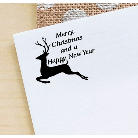 Happy New Year and Merry Christmas Stamps Custom self Ink Reinder Holiday Stamp