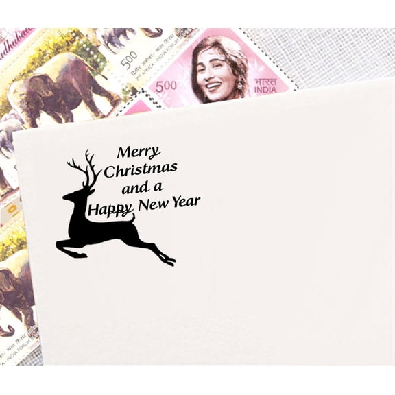 Happy New Year and Merry Christmas Stamps Custom self Ink Reinder Holiday Stamp