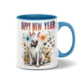 thumbnail image 1 of Happy New Year with Bull Terrier Fireworks Holiday Xmas Winter 2025 11oz Accent Two-tone Mug Bully Dog Lovers Gifts Idea Coffee Tea Cup - 00025, 1 of 5
