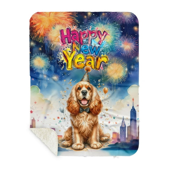 Happy New Year with Cocker Spaniel Fireworks Holiday Xmas Winter 2025 Cozy Sherpa Blanket Cockers Dog Lover Gifts Warm Soft Throw Blanket - 00025