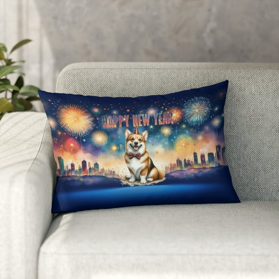 Happy New Year with Corgi Fireworks Holiday Xmas Winter 2025 Pillowcase Double Sided Welsh Corgi Dog Lover Gifts Idea Pillow Case Covers - 00025