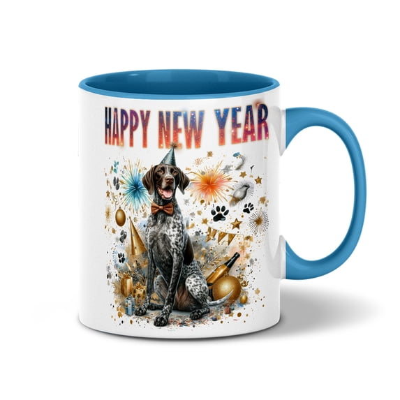 Happy New Year with German Shorthaired Pointer Fireworks Holiday Xmas Winter 2025 11oz Accent Two-tone Mug GSP Lover Dog Gift Coffee Tea Cup - 00025