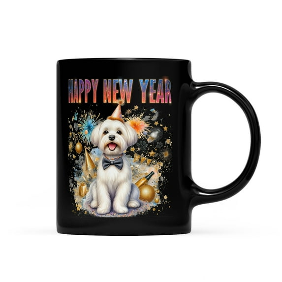 Happy New Year with Maltese Fireworks Holiday Xmas Winter 2025 Mug Maltese Dog Lover Gifts Idea Coffee Tea Cup - 00025