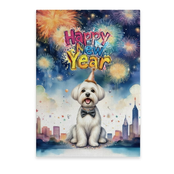 Happy New Year with Maltese Fireworks Holiday Xmas Winter 2025 Vertical Matte Canvas Poster Maltese Dog Lover Gifts Idea Wall Art Home Decor - 00025