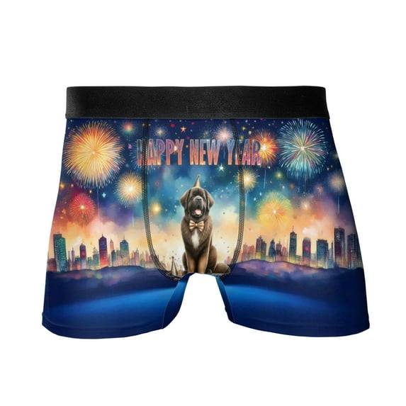 Happy New Year with Newfoundland Fireworks Holiday Xmas Winter 2025 All Over Print Boxer Briefs Underwear for Men Dad Newfie Dog Lover Gifts - 00025