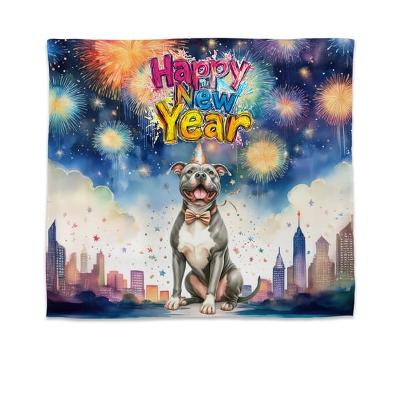 Happy New Year with Pitbull Fireworks Holiday Xmas Winter 2025 Tapestry Terrier Dog Lover Wall Hanging Backdrop Home Decor - 00025