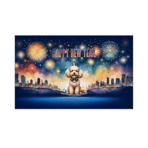 Happy New Year with Poodle Fireworks Holiday Xmas Winter 2025 Doormat Poodles Dog Lover Gifts Idea Indoor Outdoor Welcome Mat - 00025